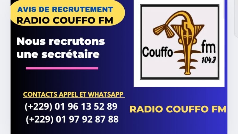 Couffo offre d’emploi : la Radio Couffo Fm d’Adjahonmey recrute une secrétaire commerciale